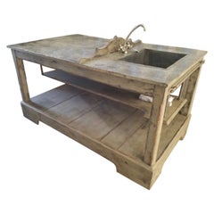 Vintage Zinc Top Island with Integral Sink, FR-0058