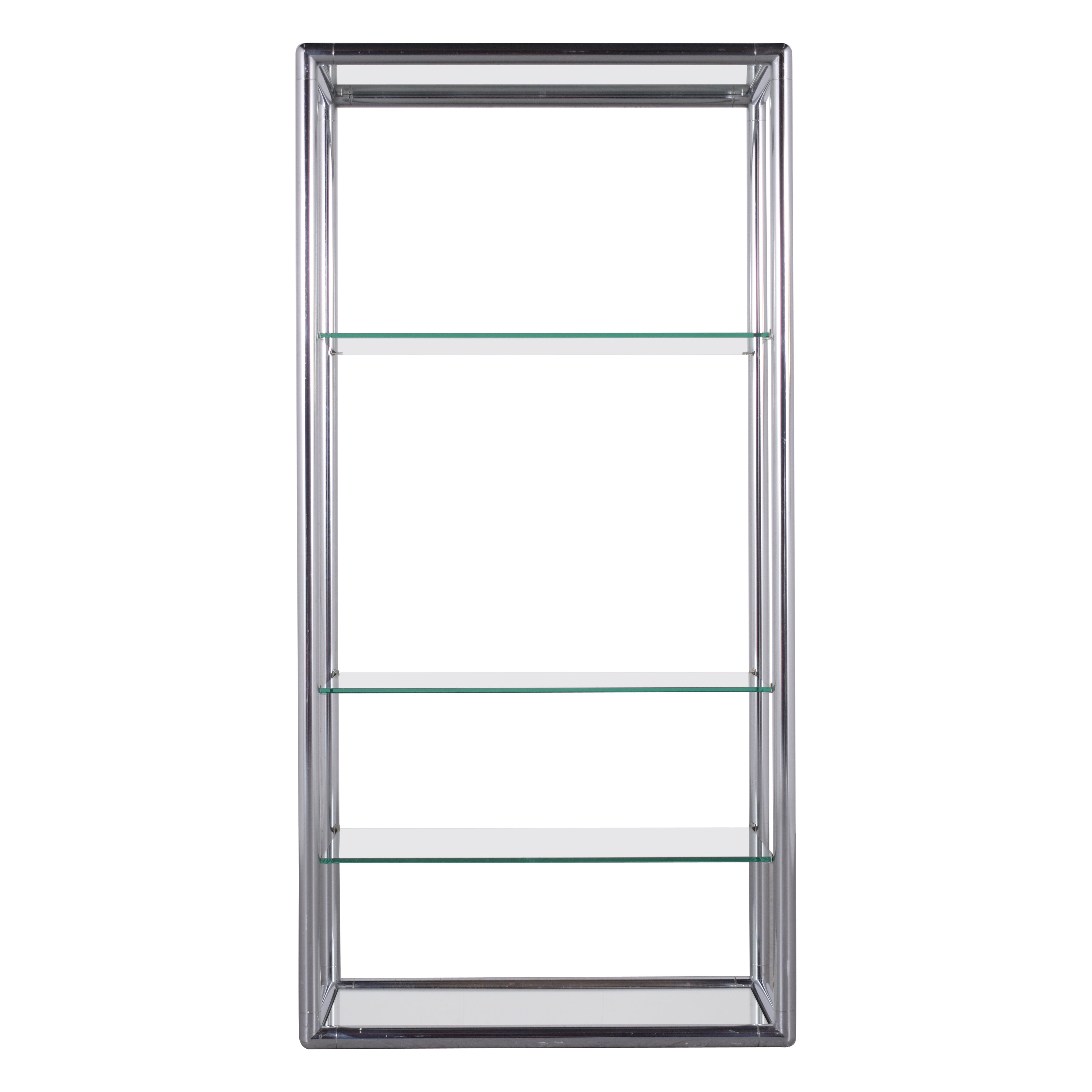 Vintage 1960s Mid-Century Modern Glass & Chrome Bookcase For Sale