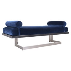Retro Mid-Century Modern Blue Velvet Sofa Bed