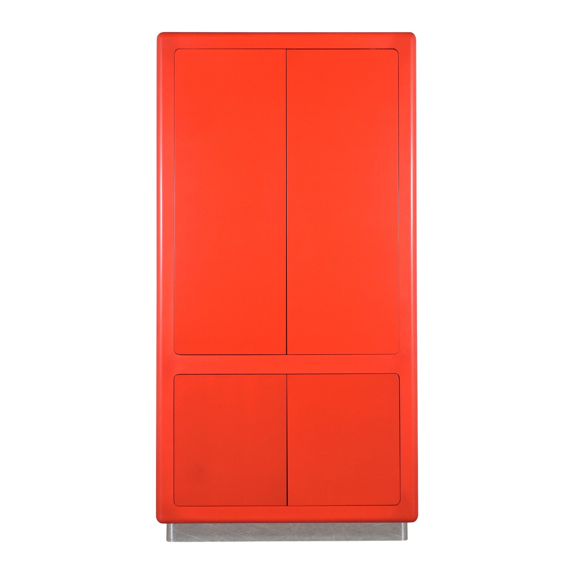 1980s Mid-Century Modern Red Lacquered Armoire: Vintage Charm Meets Function