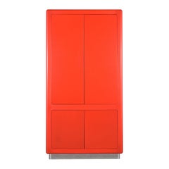 1980s Mid-Century Modern Red Lacquered Armoire: Vintage Charm Meets Function