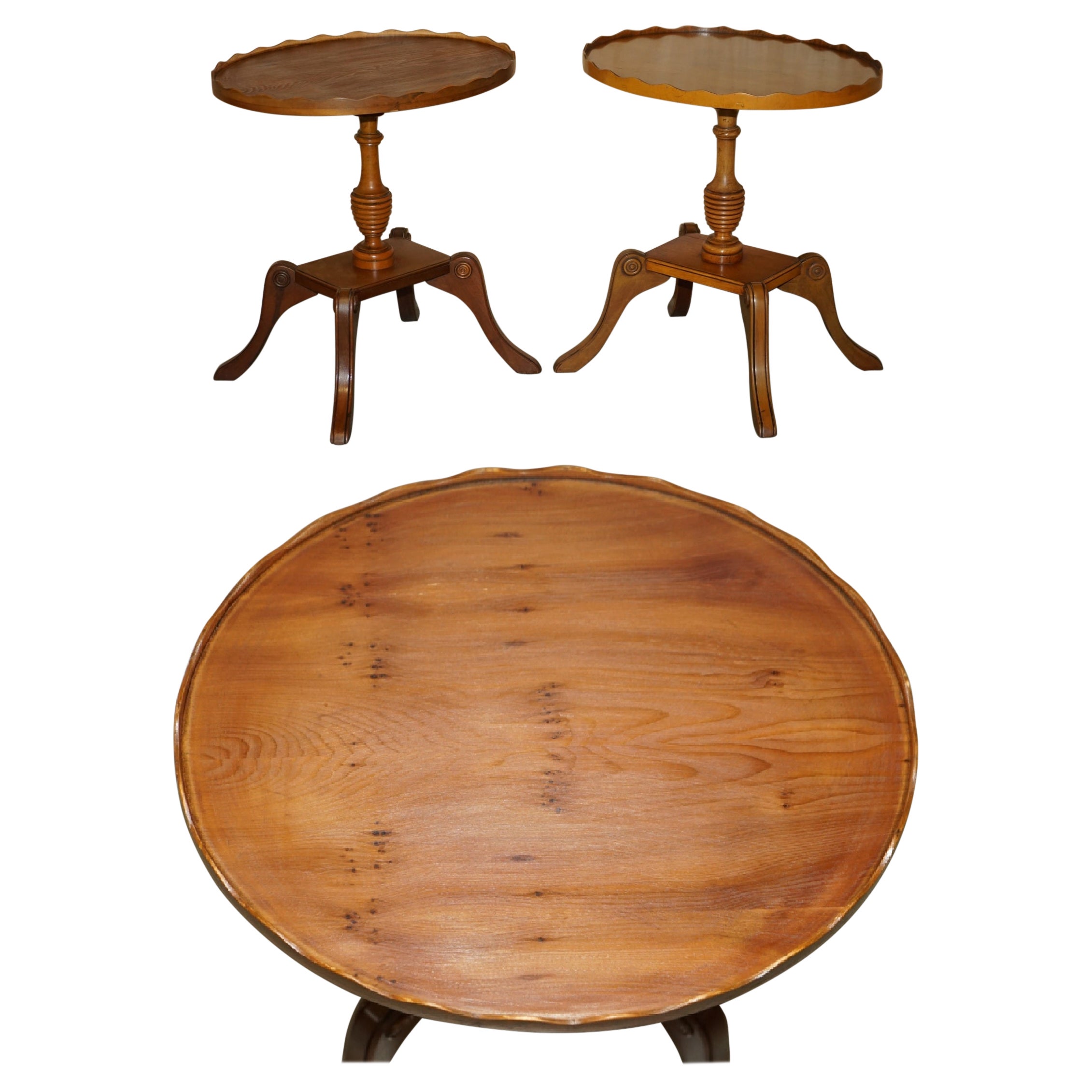 Pair of Burr Yew Wood Beresford & Hicks Side End Lamp Tables with Gallery Rail