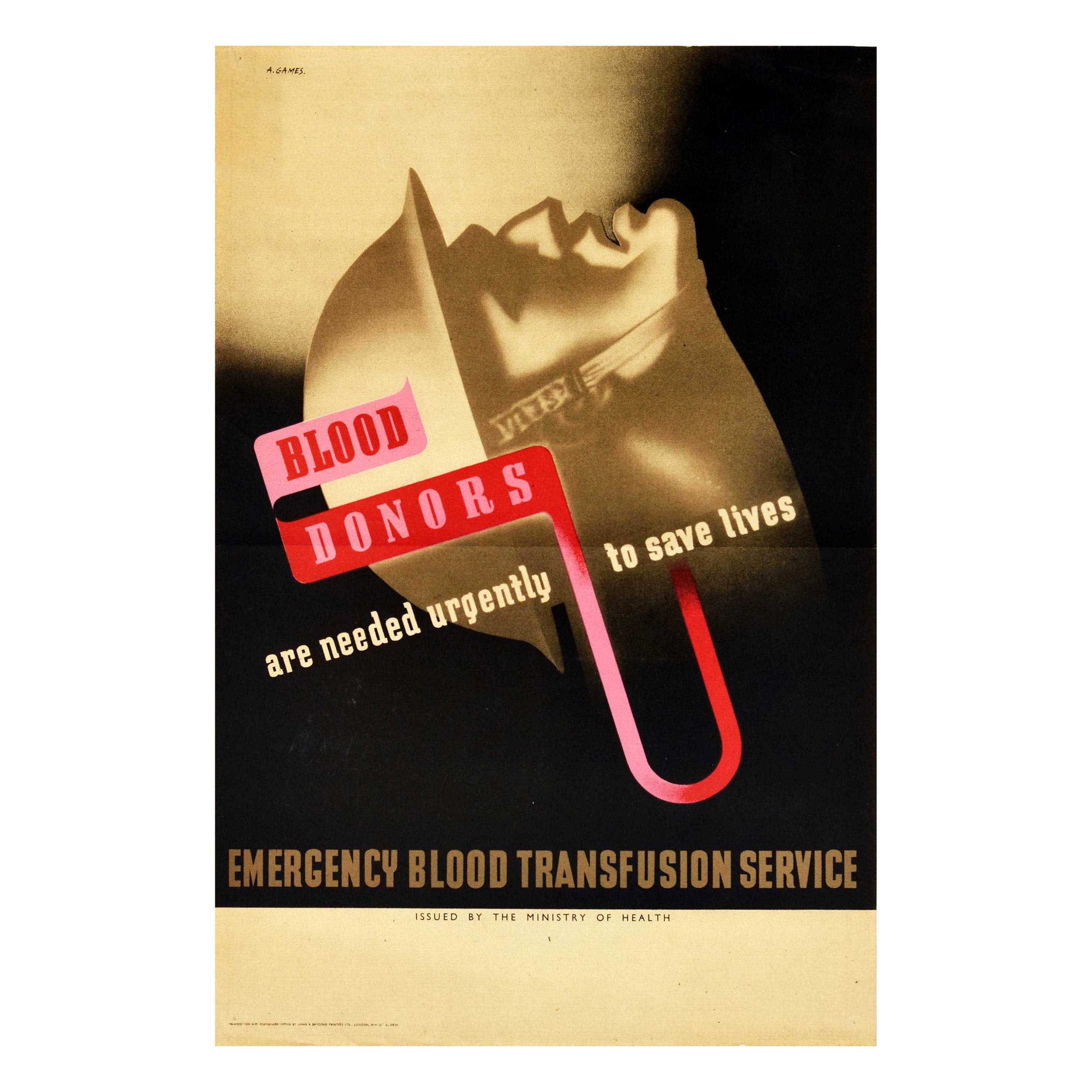 Original-Vintage-Kriegsplakat Blutverweigerer WWII, Emergency Modernism Design im Angebot