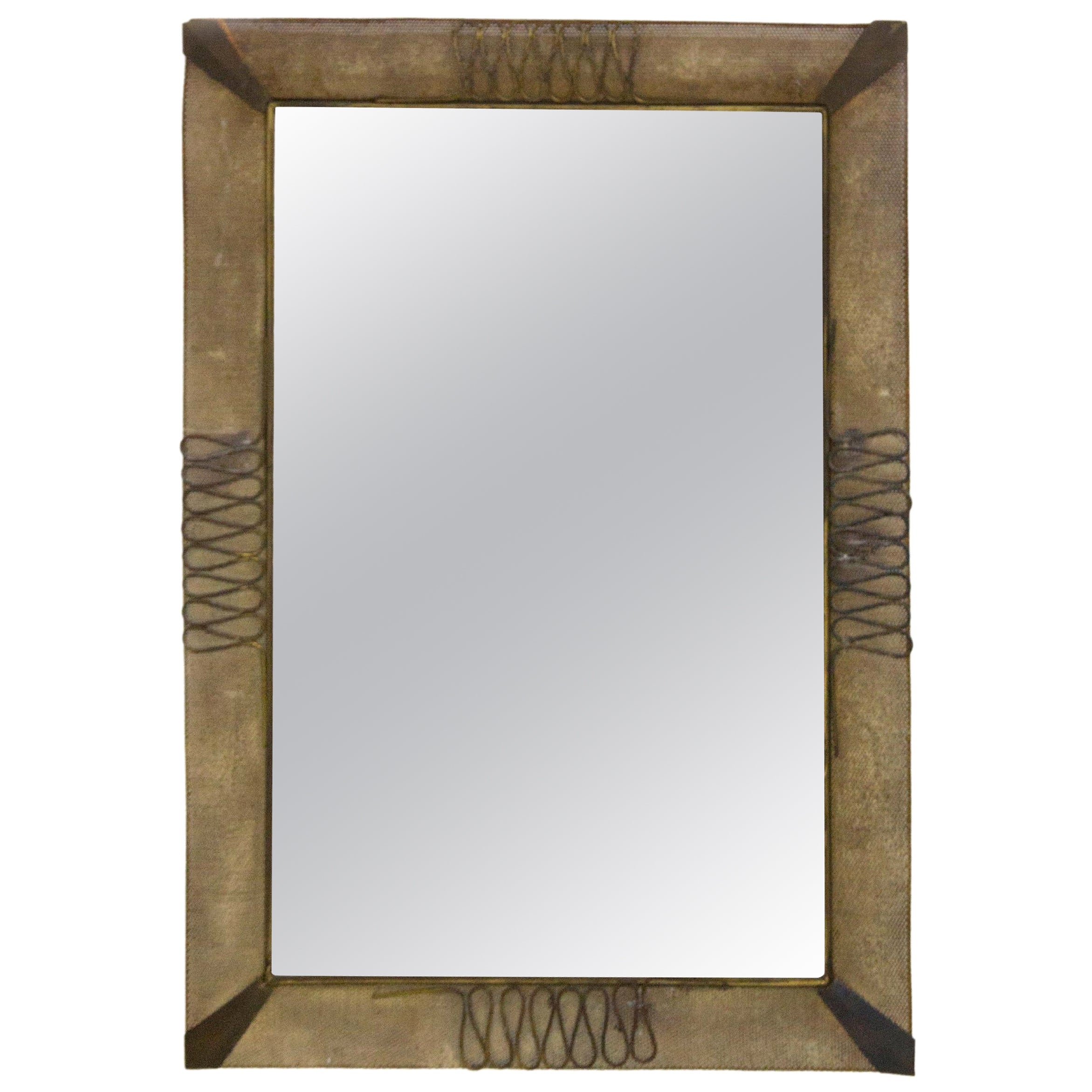 Paolo Buffa Vintage Mirror in Bronze and Iron Netting
