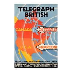 Original Vintage Poster Telegraph British Marconi Radio Modernism Map Design