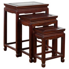 Set of Three Retro Chinese Rosewood Nesting Tables with Dark Patina