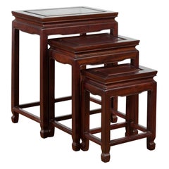 Set of Three Vintage Rosewood Nesting Tables with Dark Patina