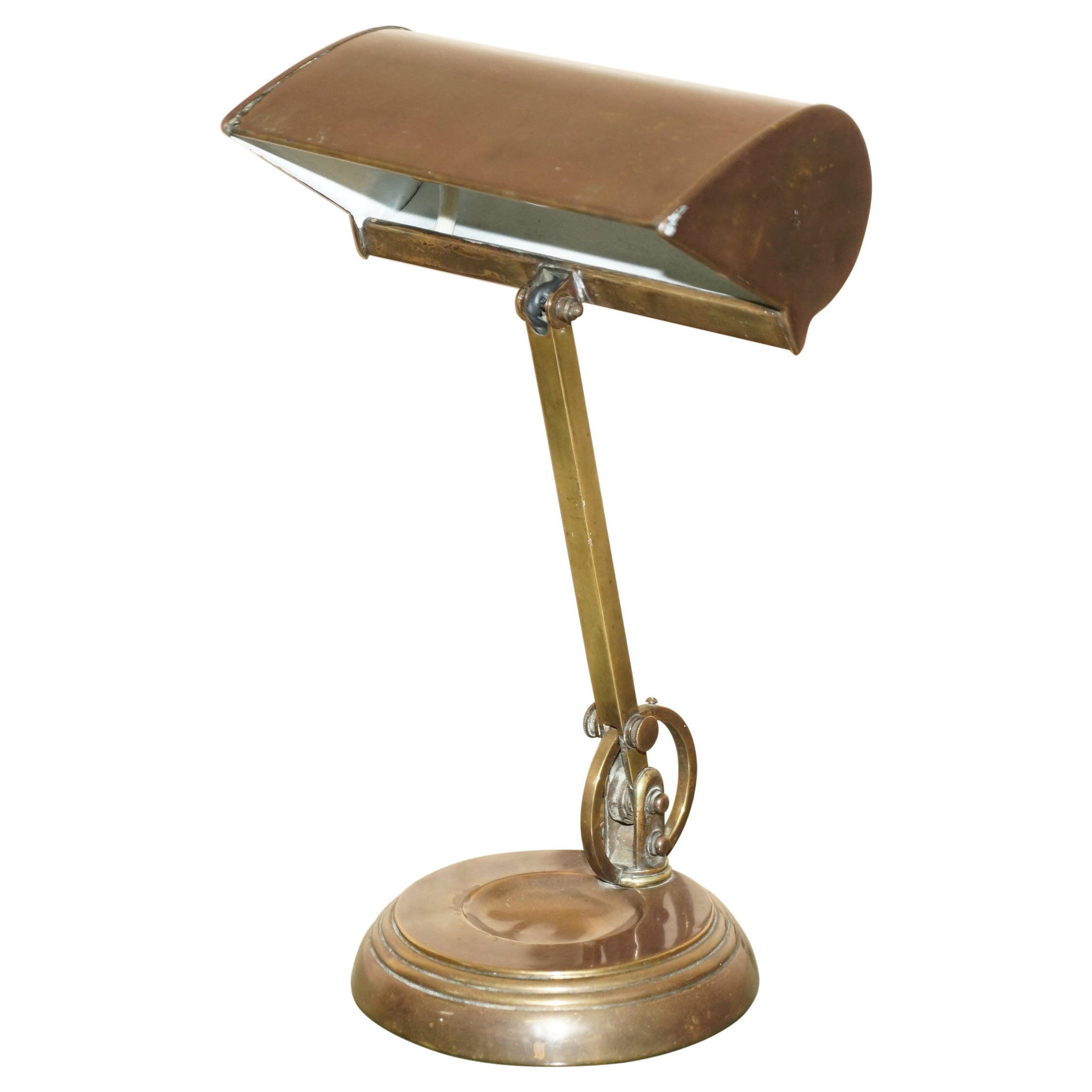 Sublime lampe de bureau articulée d'origine des années 1920 en bronze, laiton et cuivre