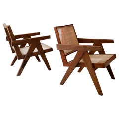 Pair of Pierre Jeanneret Mid-Century Easy Chairs in Teak Produced in India, 1950