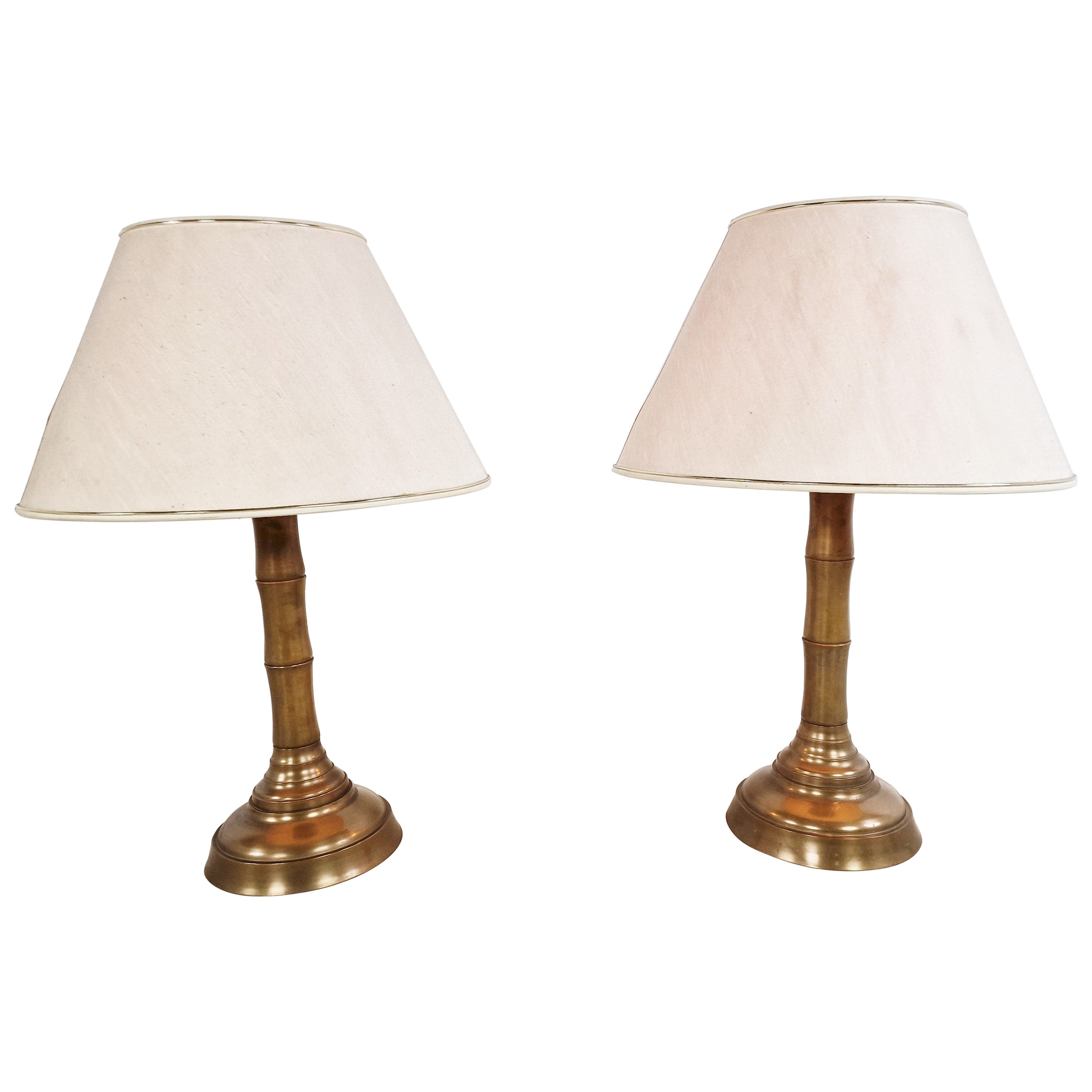 Pair of brass faux bamboo table lamps, 1970s