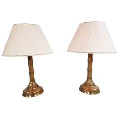 Pair of brass faux bamboo table lamps, 1970s