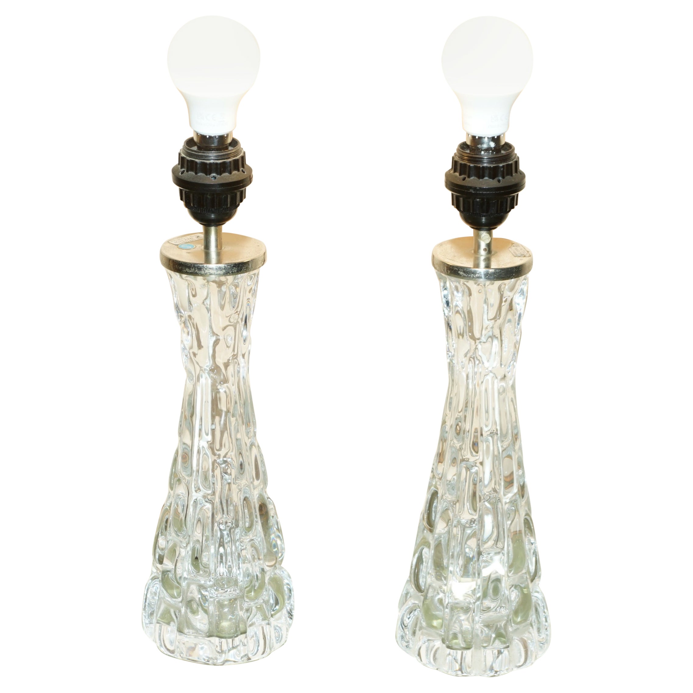 Pair of Super Rare Collectable Fully Signed Carl Fagerlund Orrefors Table Lamps For Sale