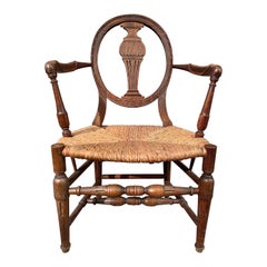 Antique 18th Century French Walnut Nursery Armchair Wicker Reed Seat