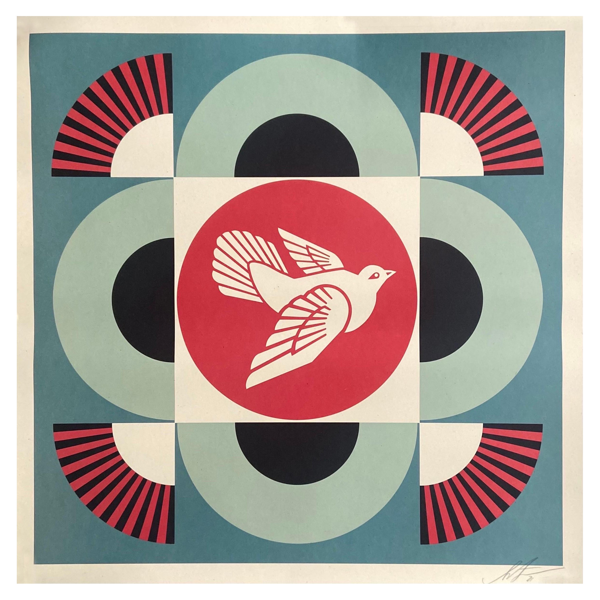 Lithographie couleur « Dove géométrique rouge » signée par Shepard Fairey en vente