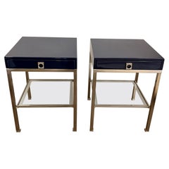 Blue Lacquer Night Stands / End Tables by Guy Lefevre circa 1970's