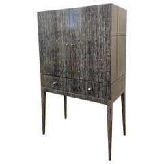 Vintage Tall Dark Grey Cerused Bar Cabinet