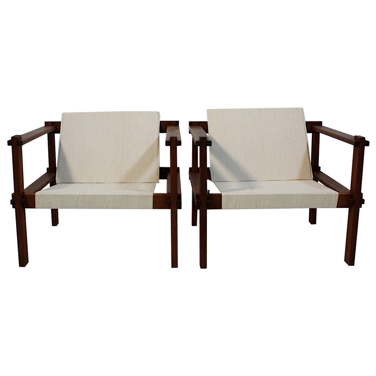 Bauhaus Pair Duo Beech Canvas Geometric Lounge Chairs 1920s Germany For Sale