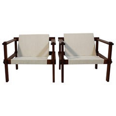 Bauhaus Pair Duo Beech Canvas Geometric Lounge Chairs 1920s Germany