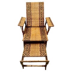 Wicker Lounge Chair with Ottoman, 1920s, Spain