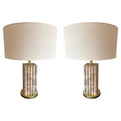 Pair of Travertine and Brass Lamps