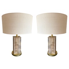 Pair of Travertine and Brass Lamps