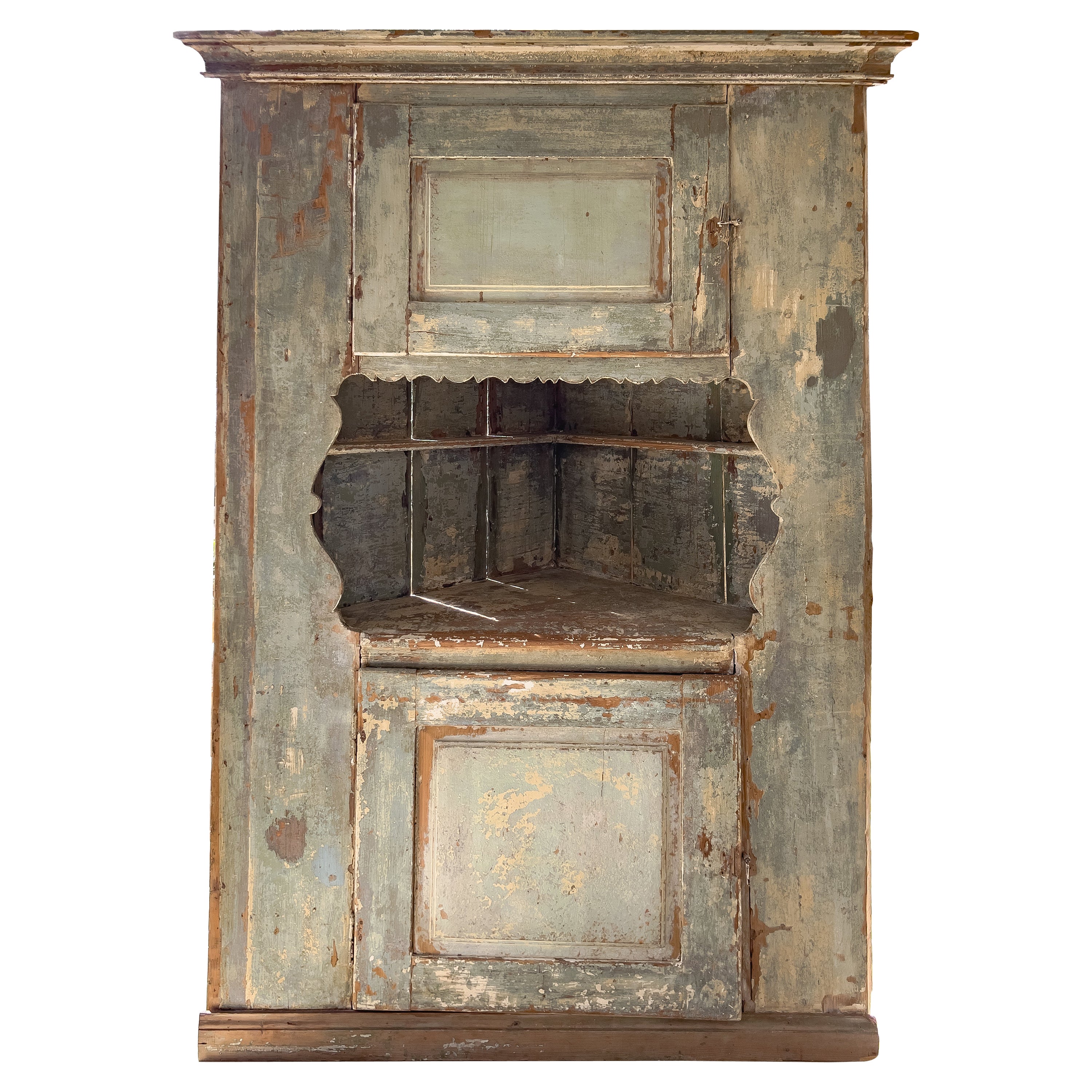 Swedish 18th Century Corner Cabinet Dry Scraped to perfection