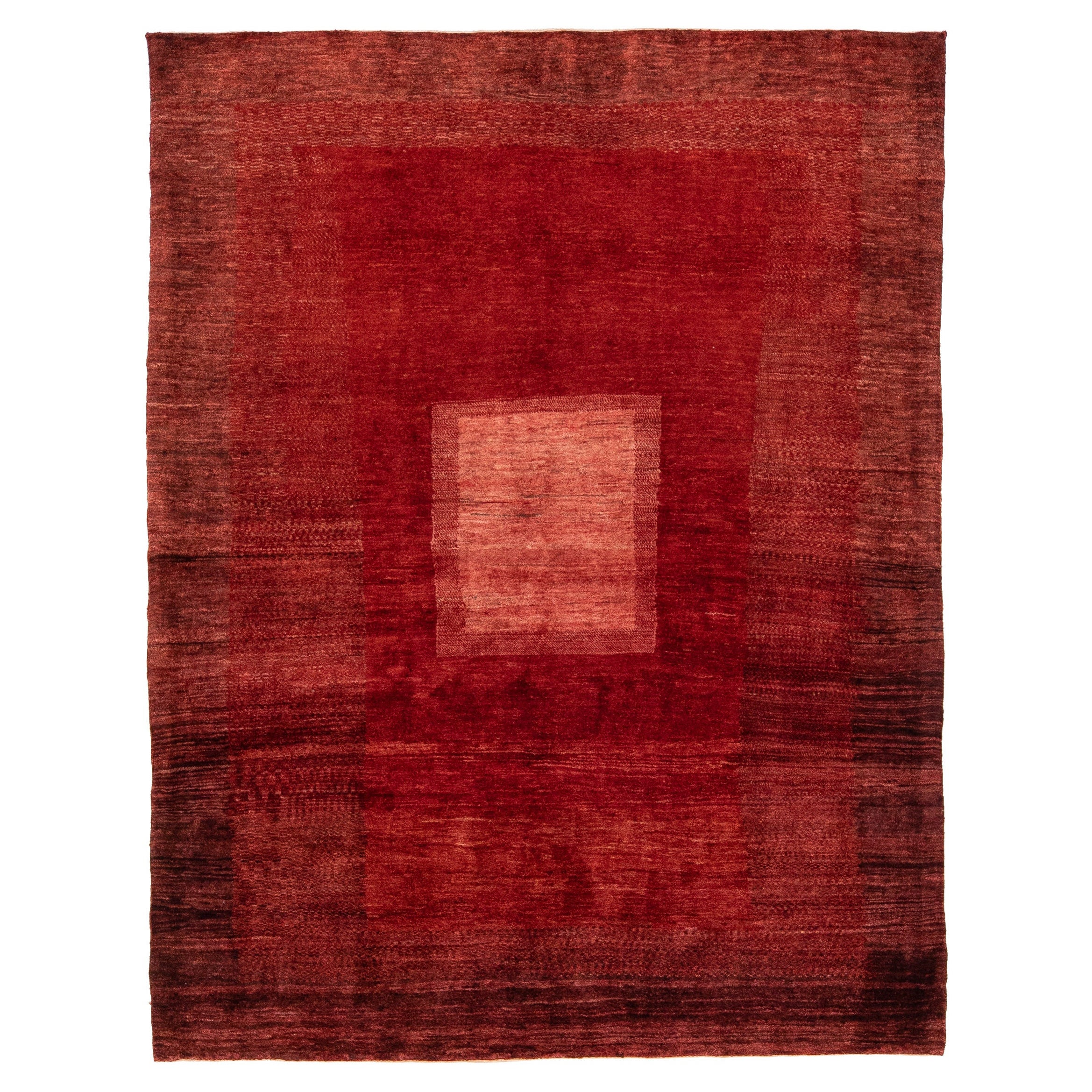 Tapis persan moderne Gabbeh rouge en laine géométrique fait à la main