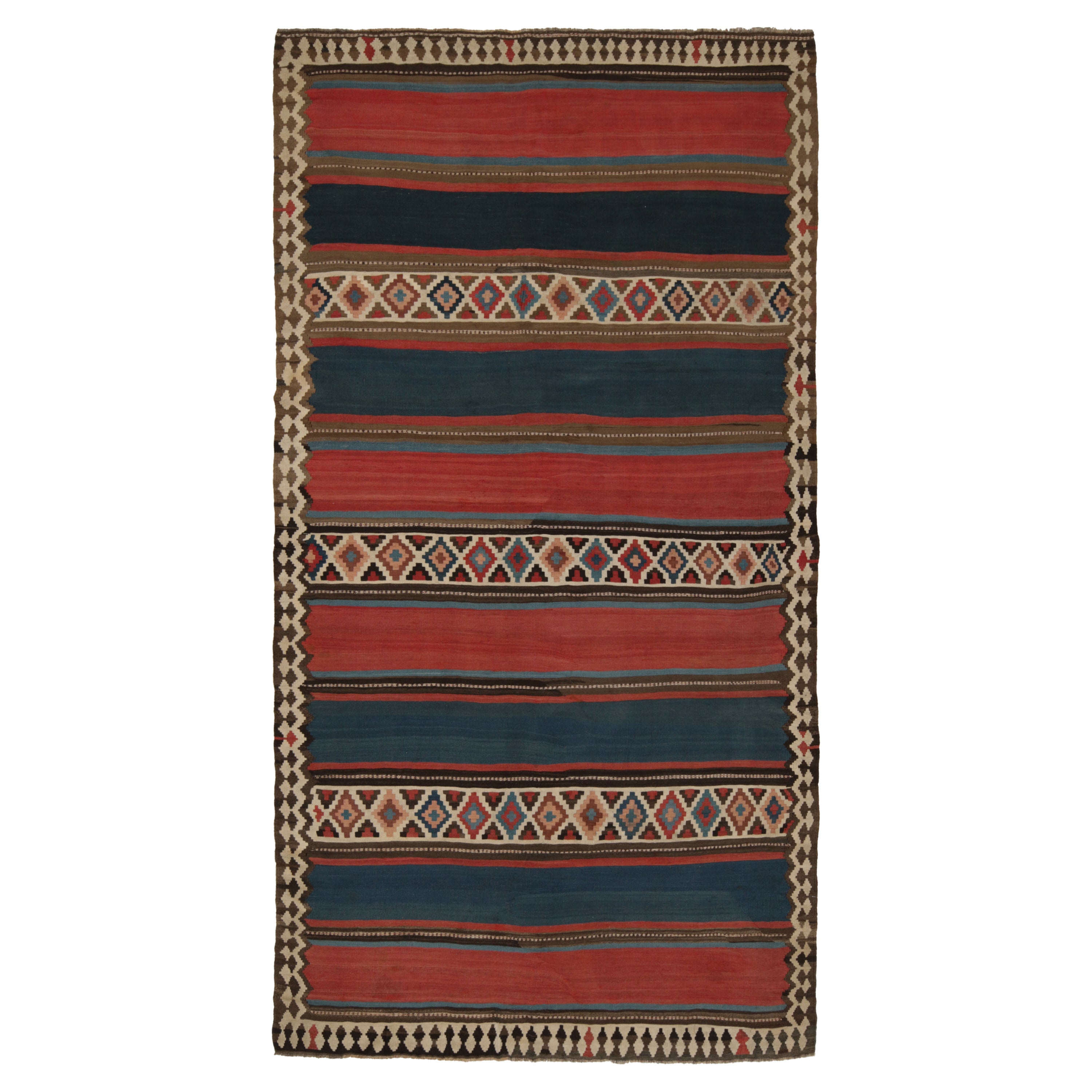 Vintage Persian Kilim Runner in Red with Blue and White Stripes by Rug