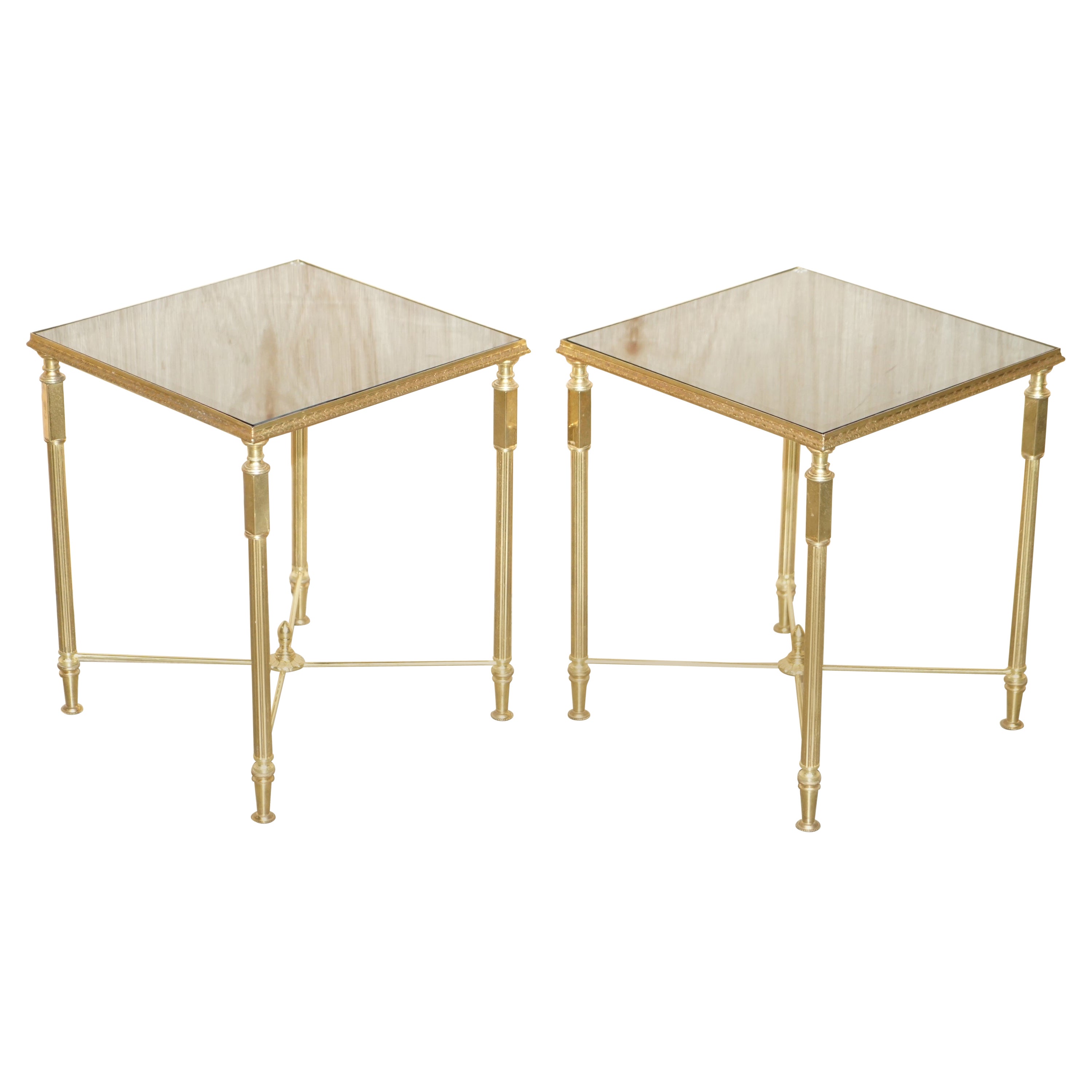 Two Mid-Century Modern Maison Jansen Paris 1950's Glass Brass Side End Tables