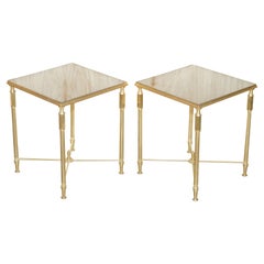 Two Mid-Century Modern Maison Jansen Paris 1950's Glass Brass Side End Tables