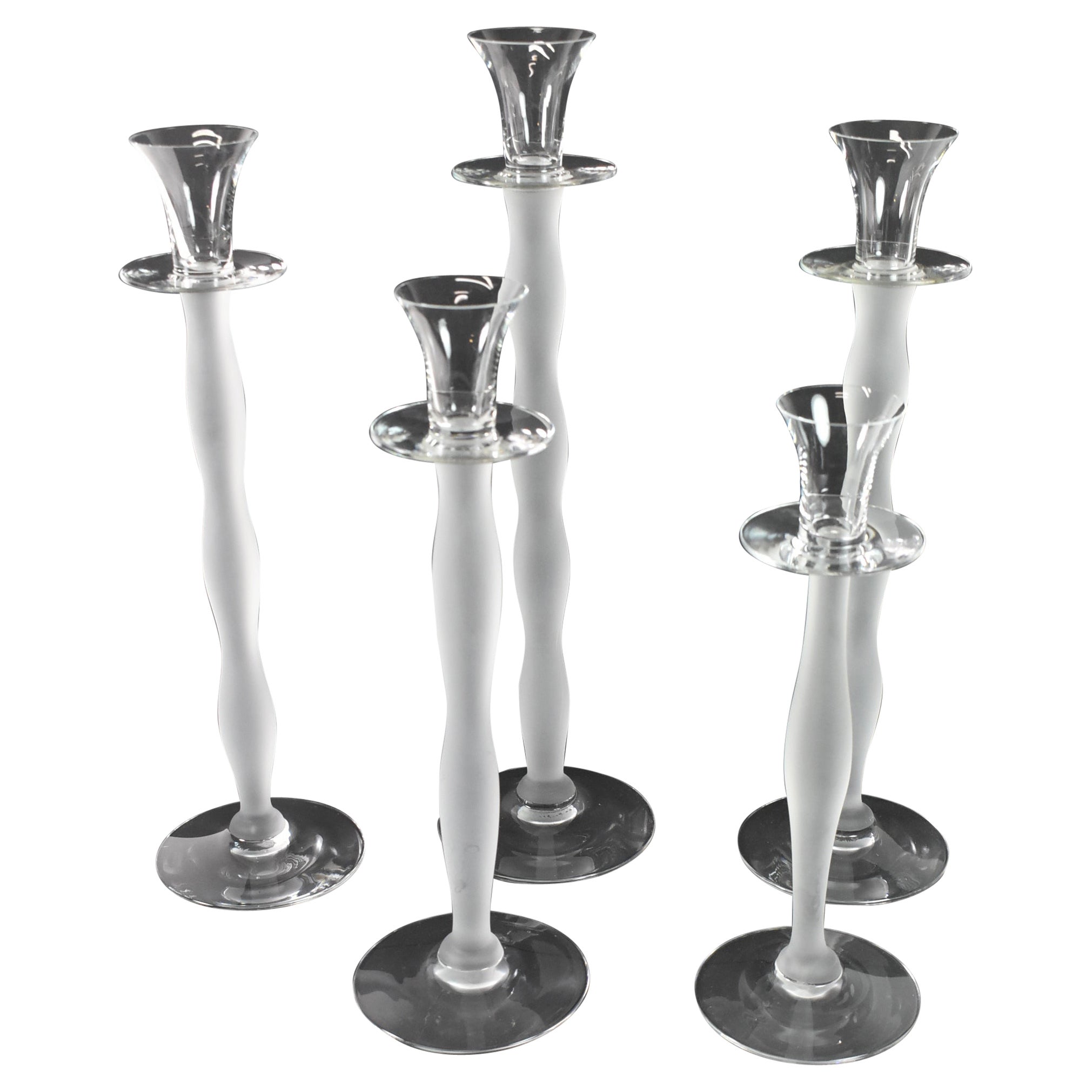 Orrefors Sweden Frosted Glass Four Candle Holders Designed by Anne Nilssen For Sale