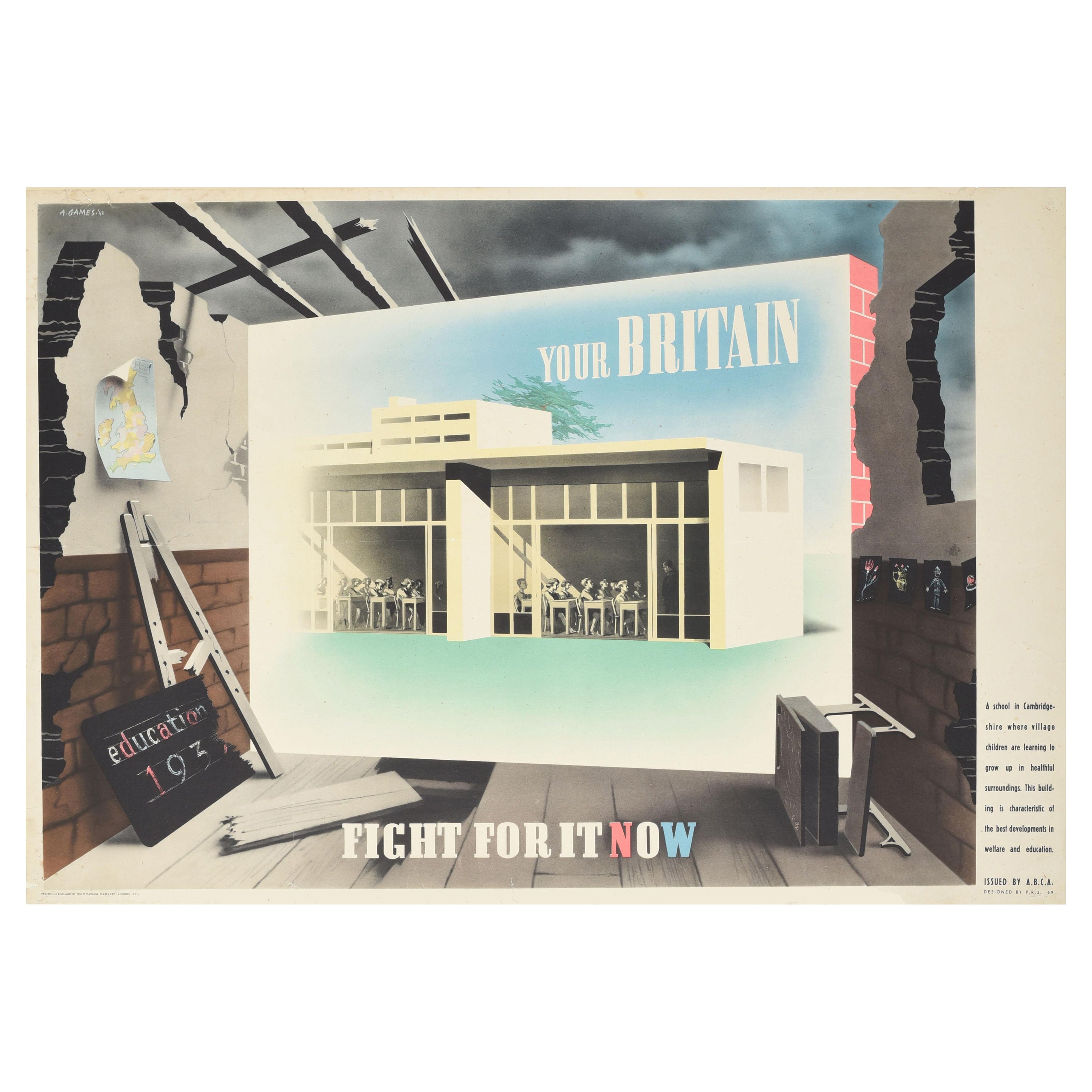 Original-Vintage-Kriegsplakat „ Your Britain Fight For It Now“, modernistische Schule, Zweiter Weltkrieg im Angebot