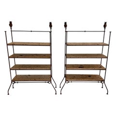 Vintage Diego Giacometti Style Wrought Iron and Cantera Stone Book Shelves