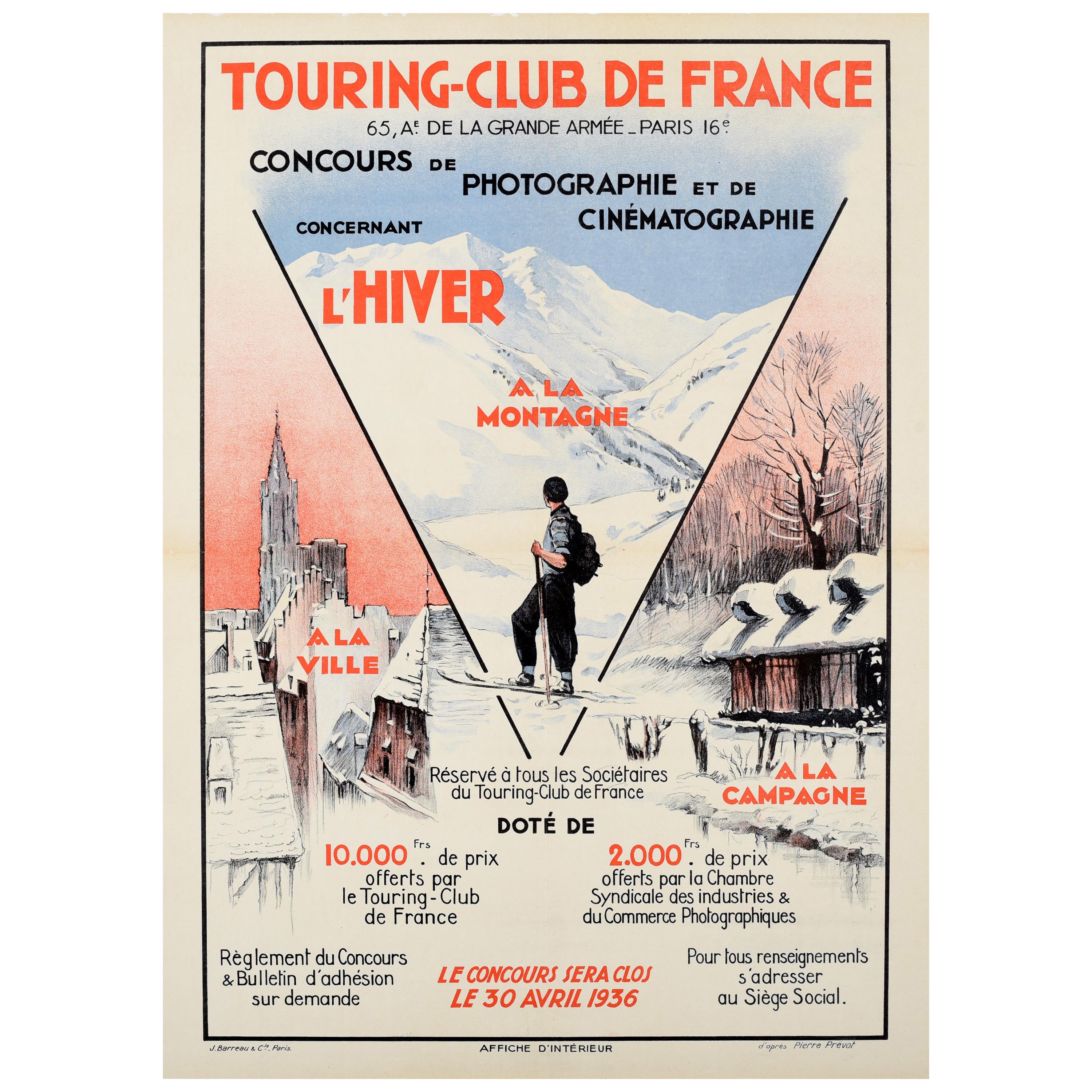 Original Vintage Poster Photography Cinematography Contest France Ski Winter Art For Sale