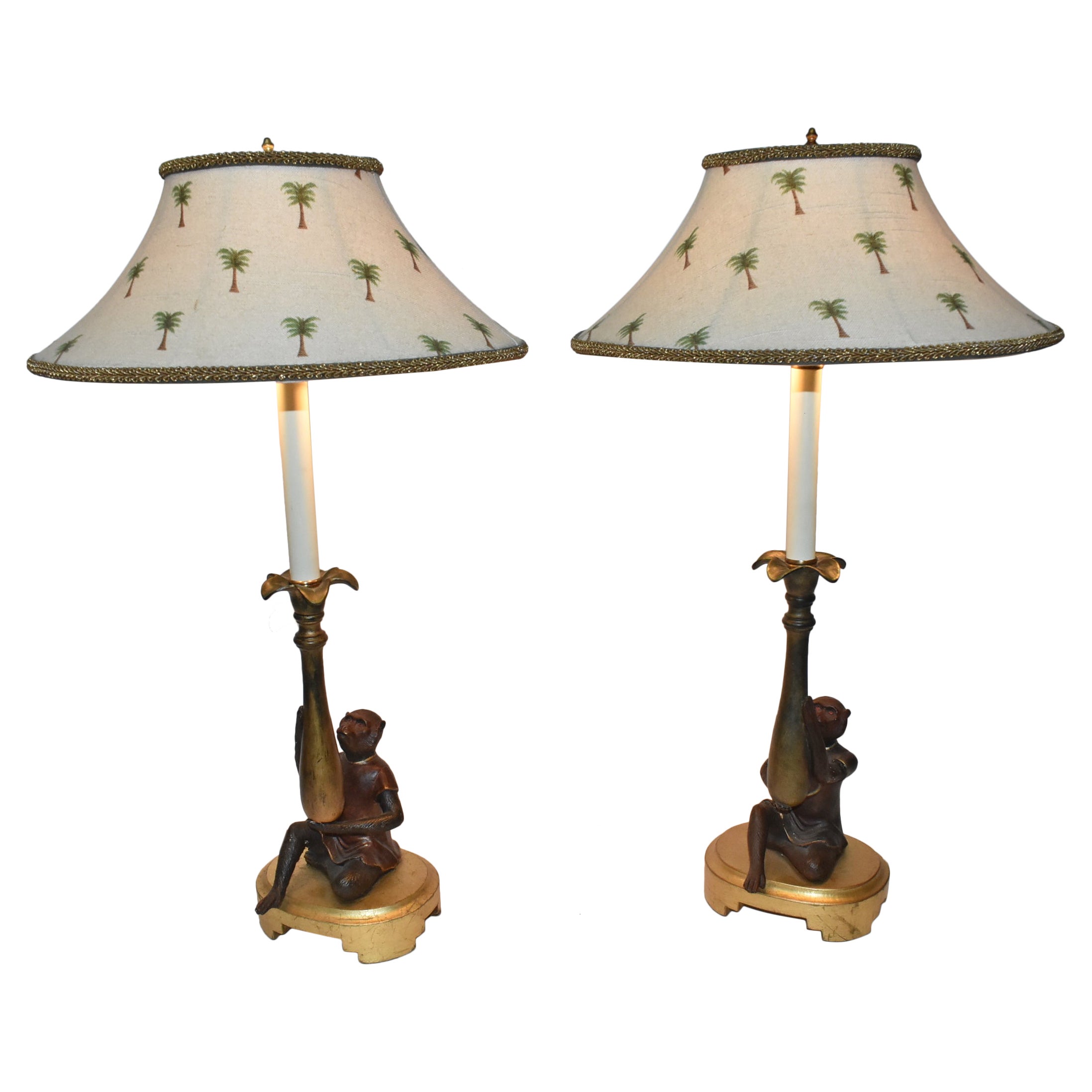 Pair Frederick Cooper Monkey & Palm Tree Table Lamps