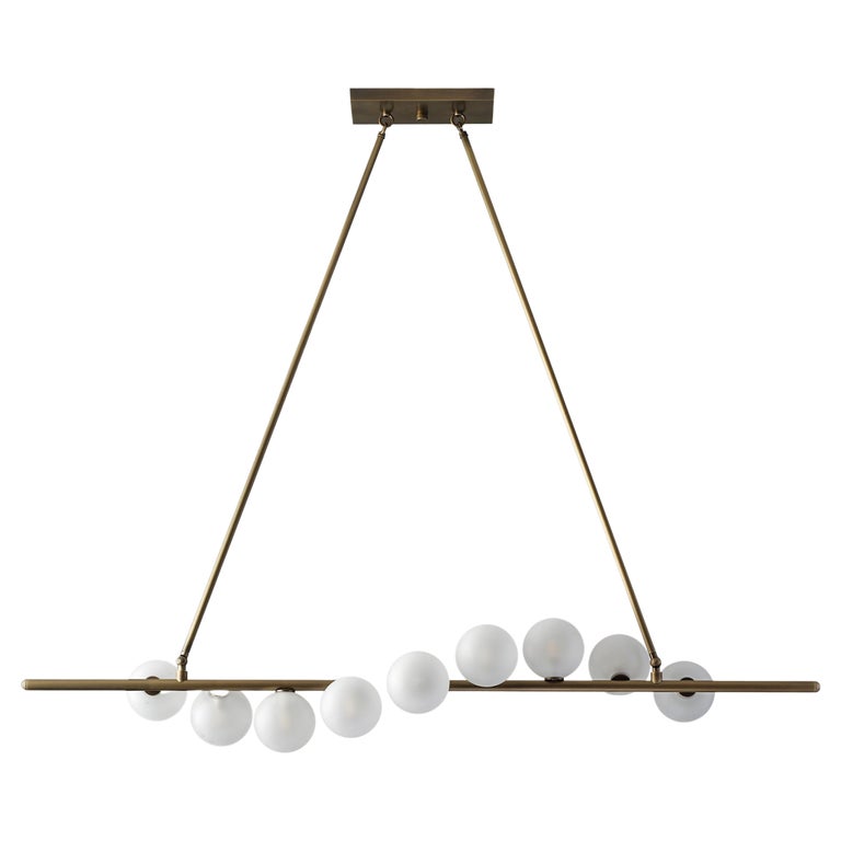 Nautilus Chandelier in Natural Brass and Blown Opal Glass by Blueprint Lighting For Sale