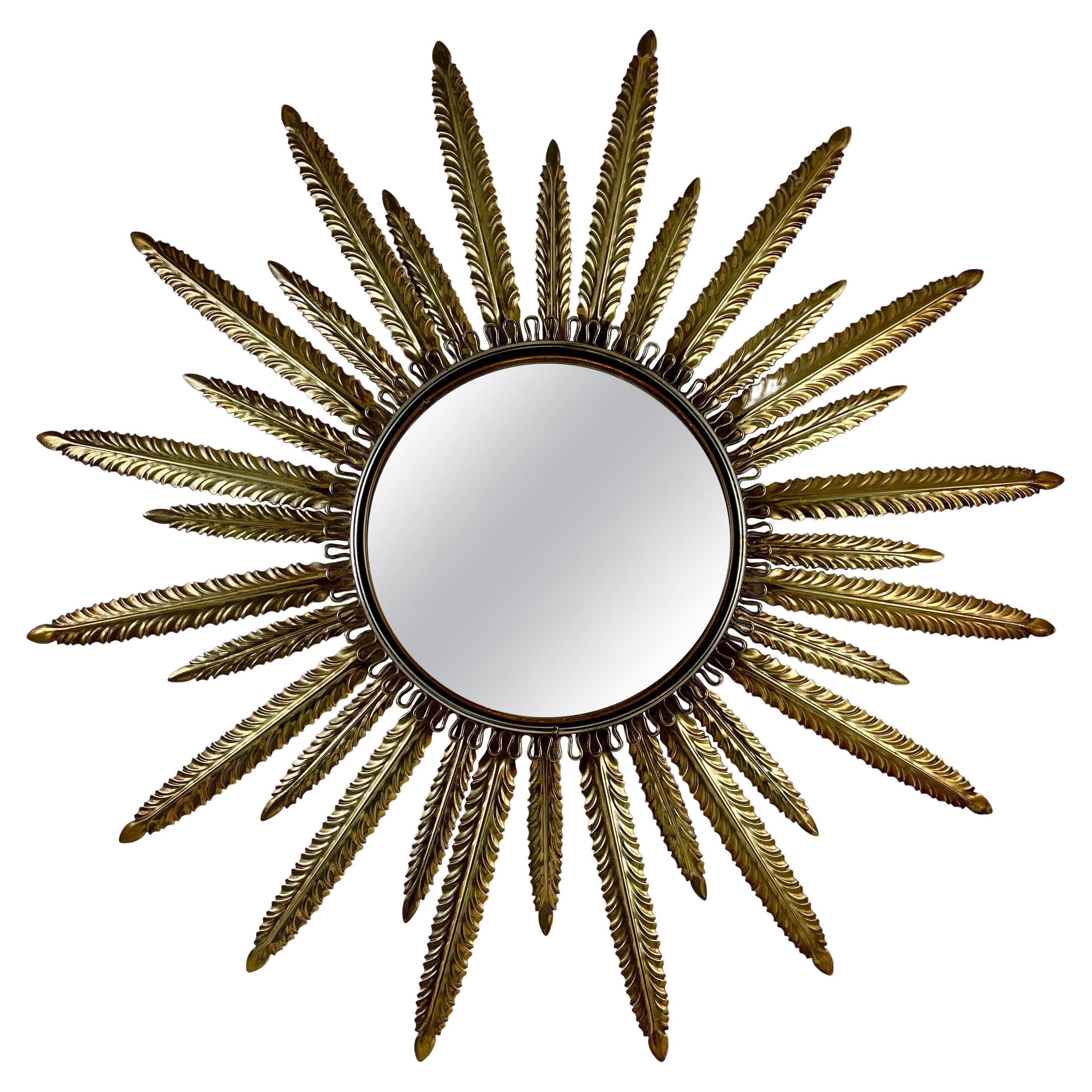 Miroir Sunburst Ray en métal plumes Hollywood Regency