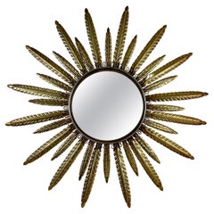Hollywood Regency Feather Ray Metal Sunburst Mirror