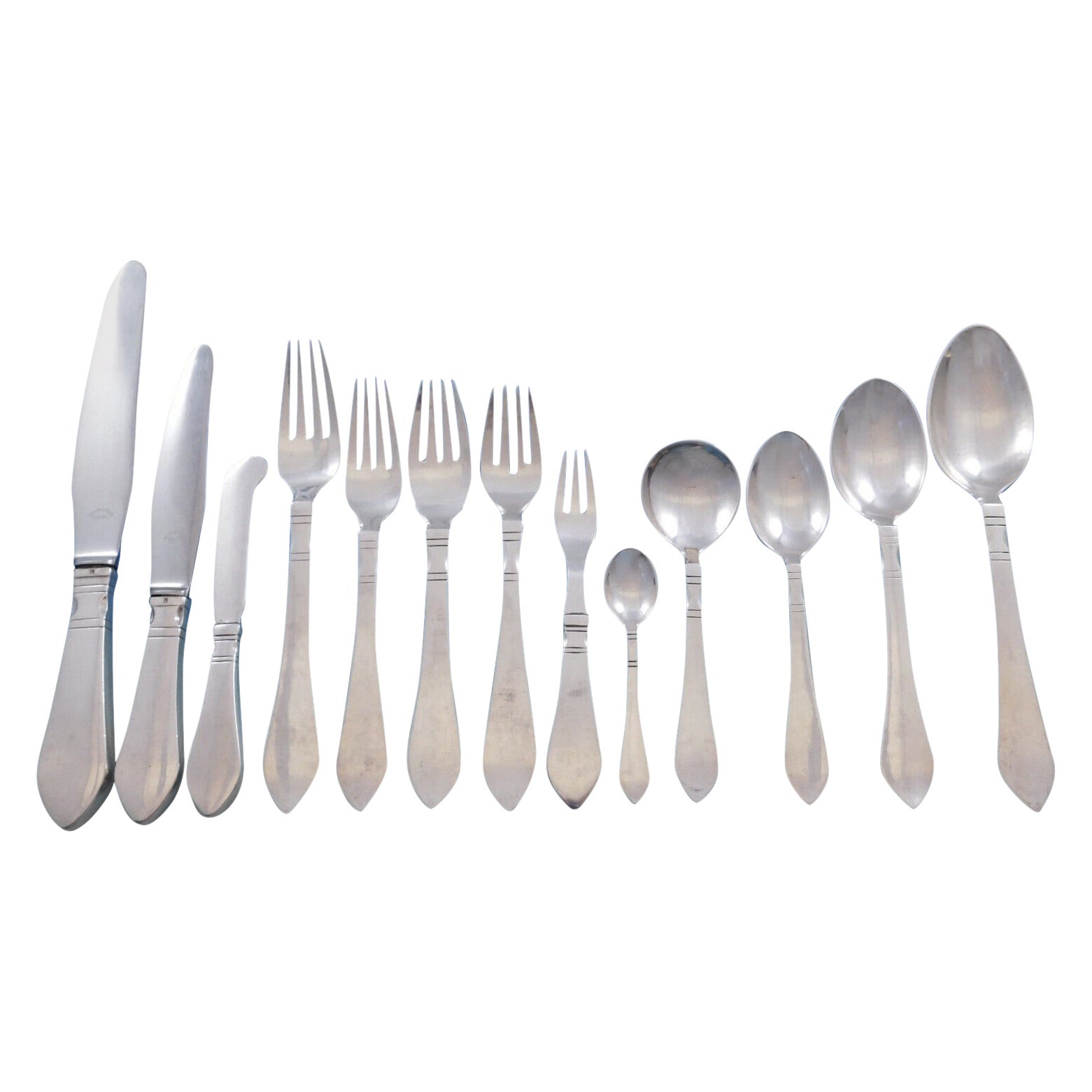 Continental  Georg Jensen Sterling Silver Flatware Set 12 Service 164 pcs Dinner For Sale