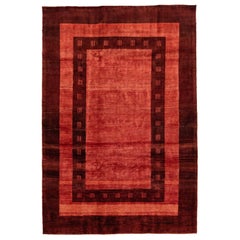 Modern Persian Gabbeh Red Handmade Wool Rug with Geometric Pattern