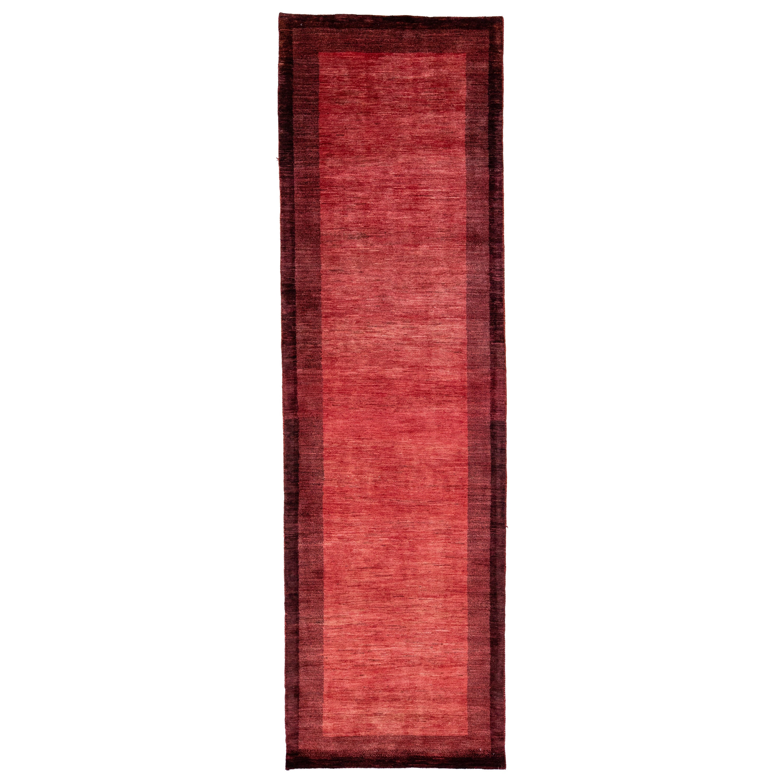 Tapis de couloir persan moderne Gabbeh en laine rouge fait à la main