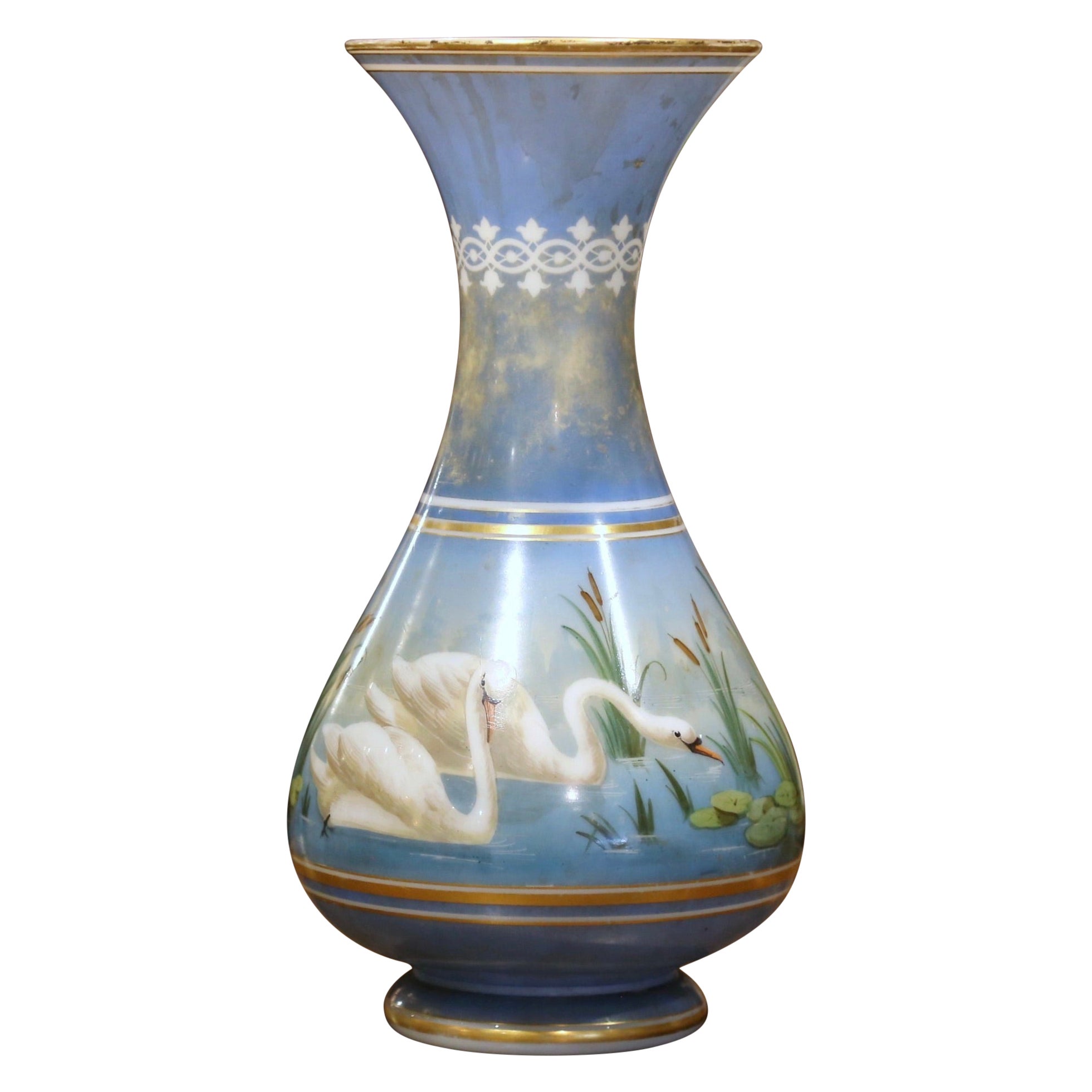 19th Century French Painted and Gilt "Porcelaine de Paris" Vase with Swan Motif