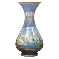 Antique 19th Century French Painted and Gilt "Porcelaine de Paris" Vase with Swan Motif