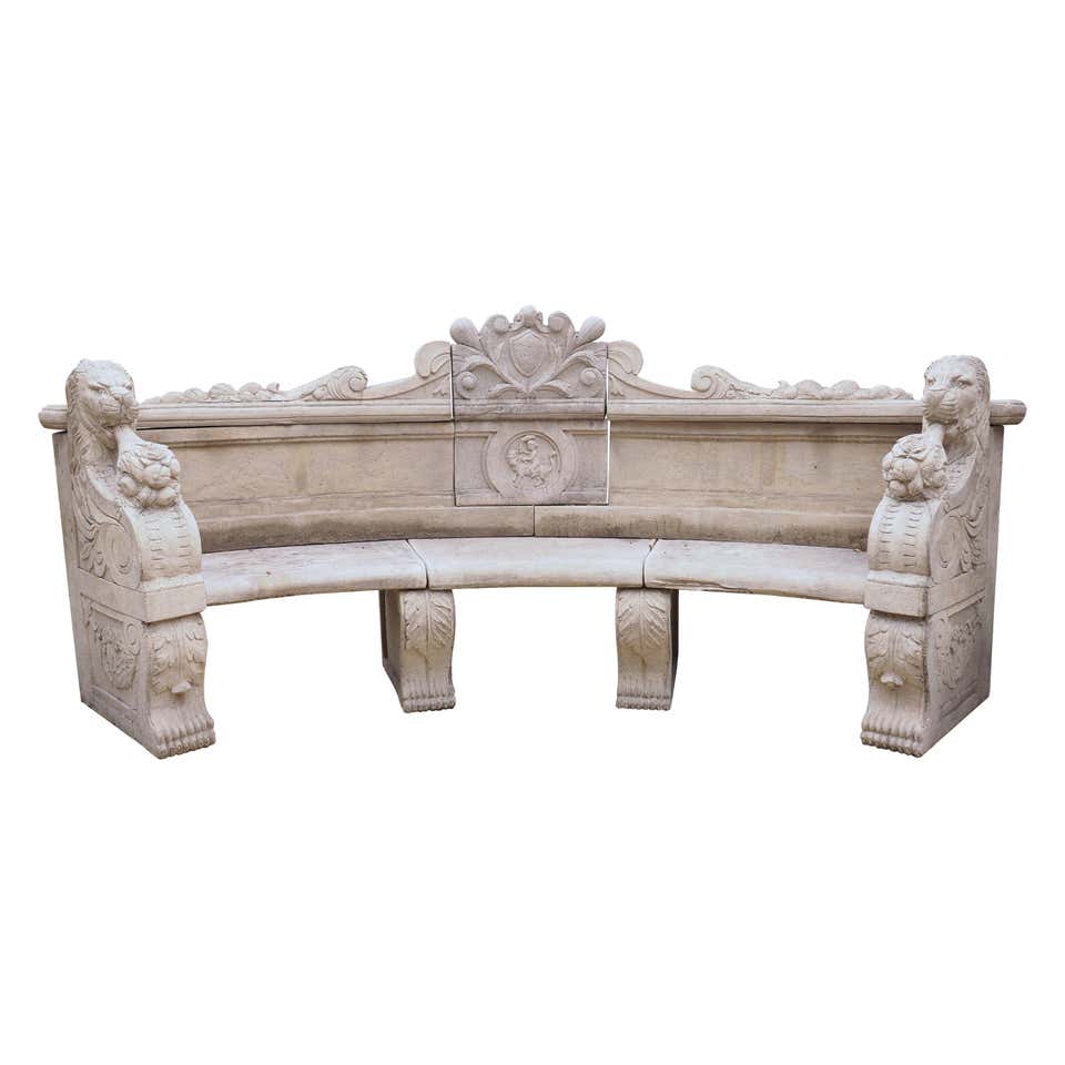 Bench Arch Back Carved Stone Garden Bench with Arched Back and Acanthus Sides at ...