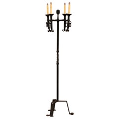 Retro Early 20th Century French Gothic Forged Iron Four-Light Floor Lamp