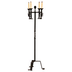 Early 20th Century French Gothic Forged Iron Four-Light Floor Lamp