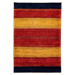 Tapis persan moderne Gabbeh en laine fait à la main avec motif de rayures