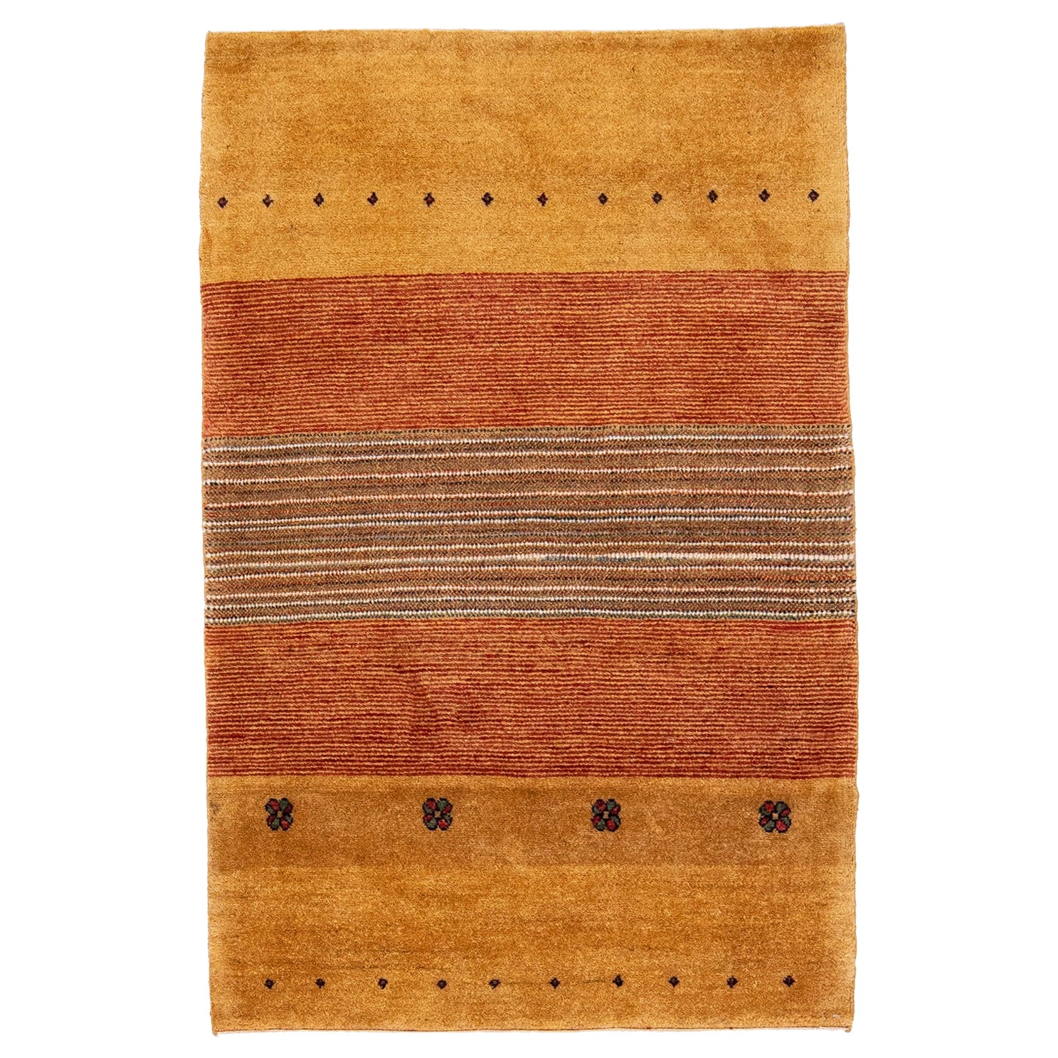 Modern Persian Gabbeh Tan Handmade Scatter Wool Rug with Geometric Motif For Sale
