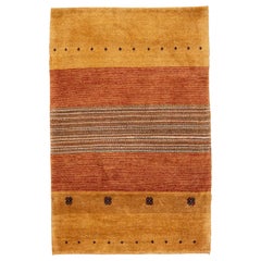 Modern Persian Gabbeh Tan Handmade Scatter Wool Rug with Geometric Motif