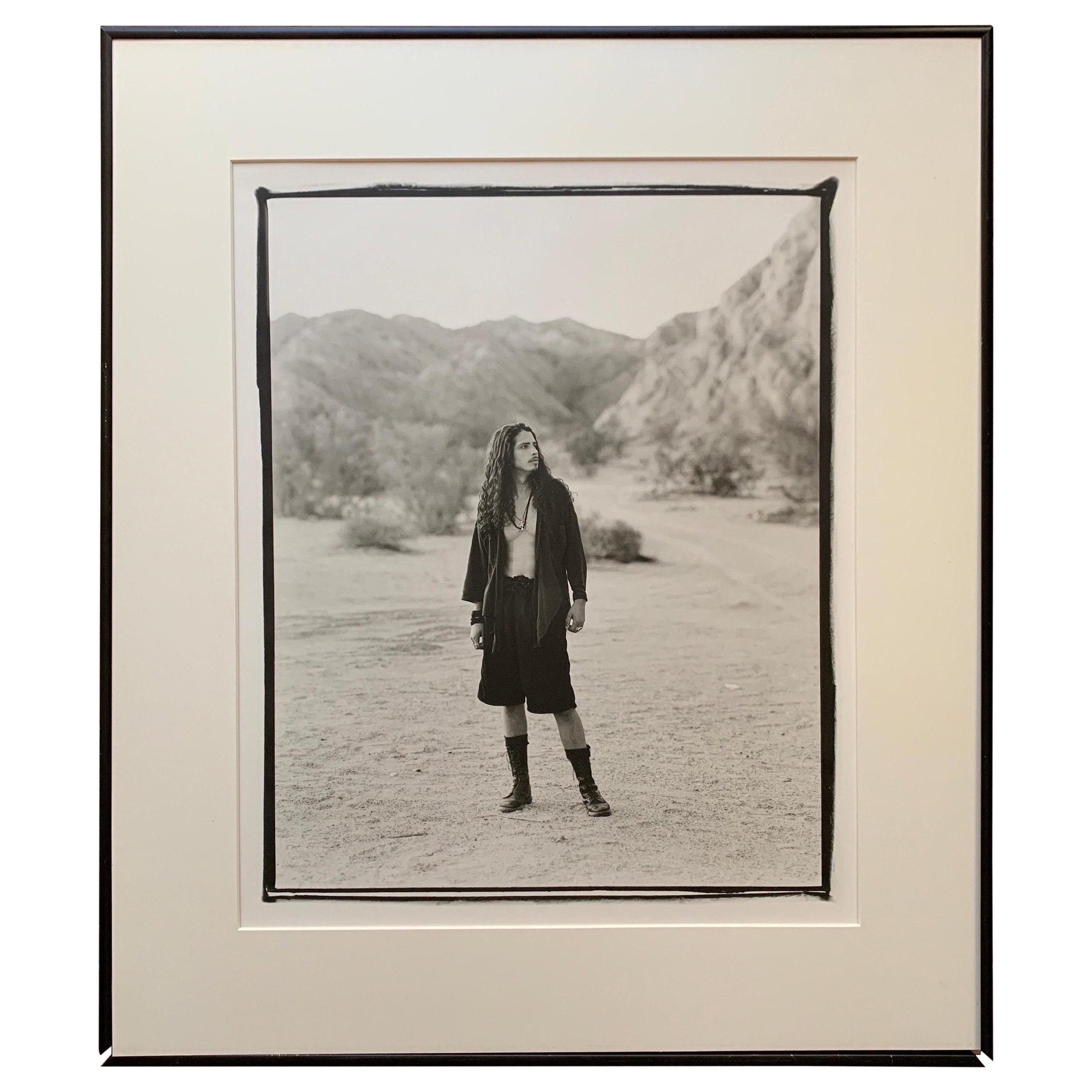 Chris Cornell “Portrait in Desert” Original Silver B&W Photograph by C. Cuffaro For Sale